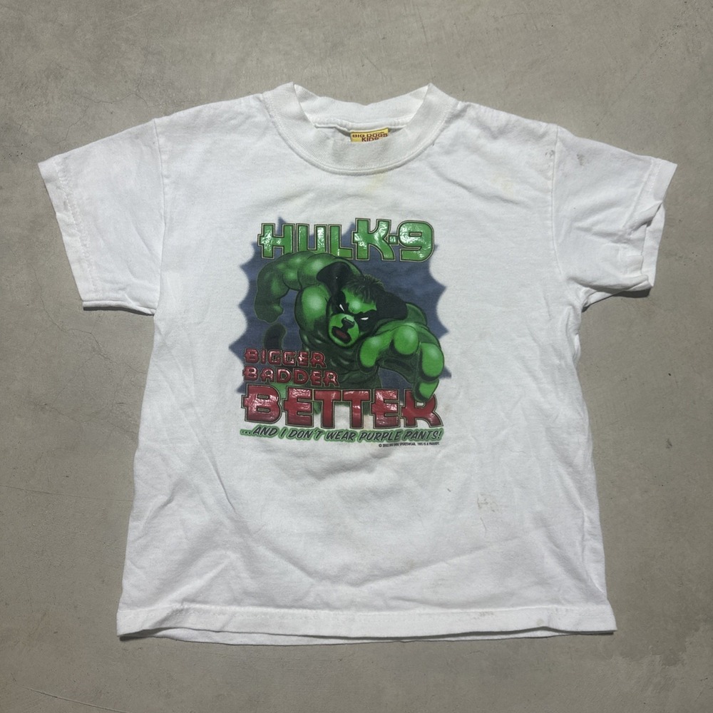Vintage Hulk Little Big Dogs Kids Tee Y2K 2003 Super Hero Boys SZ 6/7 Stains